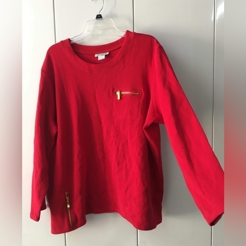 NWOT Serengeti Long Sleeve Crew Neck Red Sweater with Gold Zipper